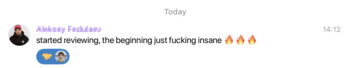 Telegram client feedback saying the beginning is insane.